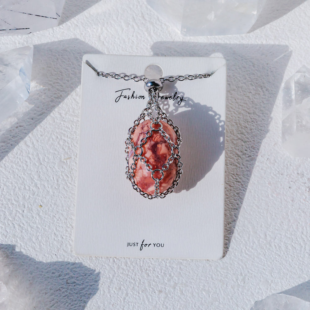 【Sliver O Mesh】Natural Crystal Adjustable Necklace【Point/Tumbled】