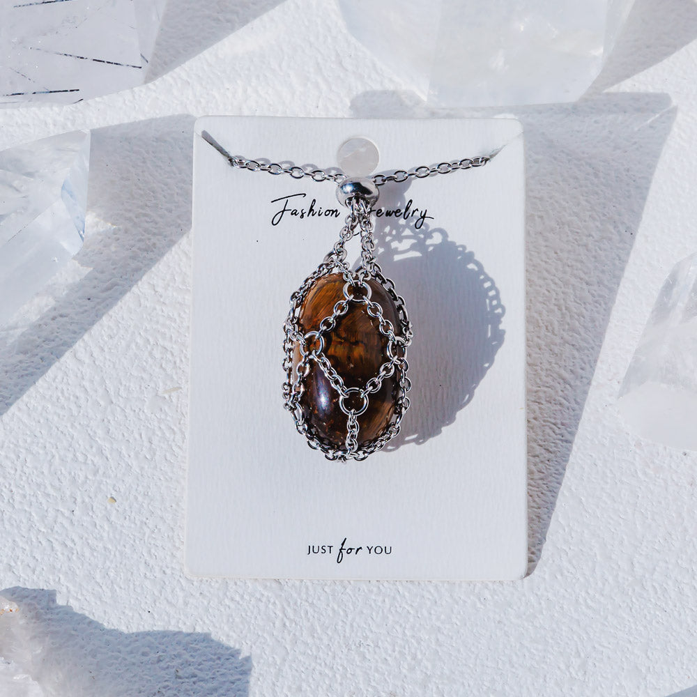 【Sliver O Mesh】Natural Crystal Adjustable Necklace【Point/Tumbled】