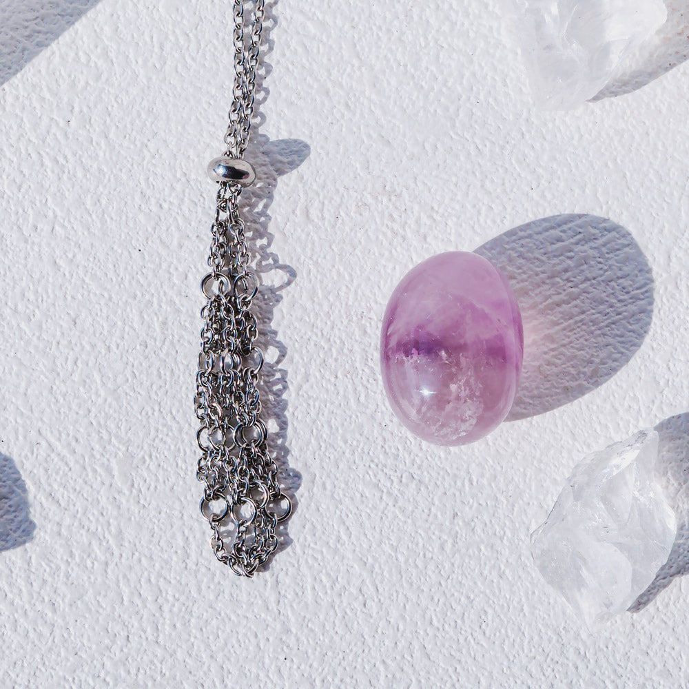 【Sliver O Mesh】Natural Crystal Adjustable Necklace【Point/Tumbled】