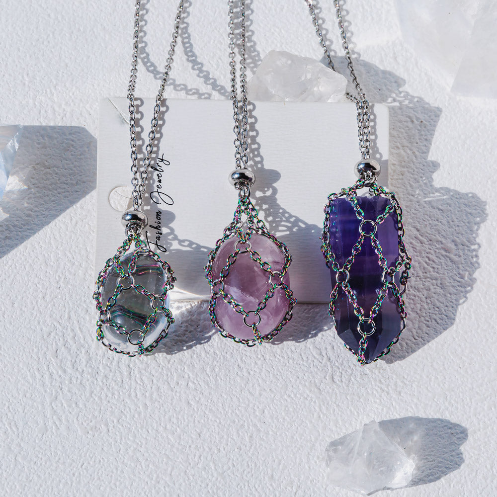 【Aura O Mesh】Natural Crystal Adjustable Necklace【Point/Tumbled】
