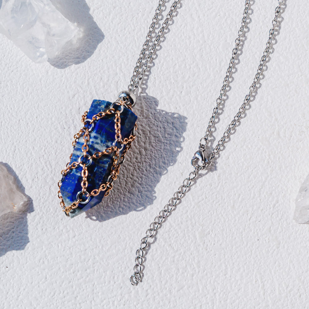 【Rose Golden O Mesh】Natural Crystal Adjustable Necklace【Point/Tumbled】