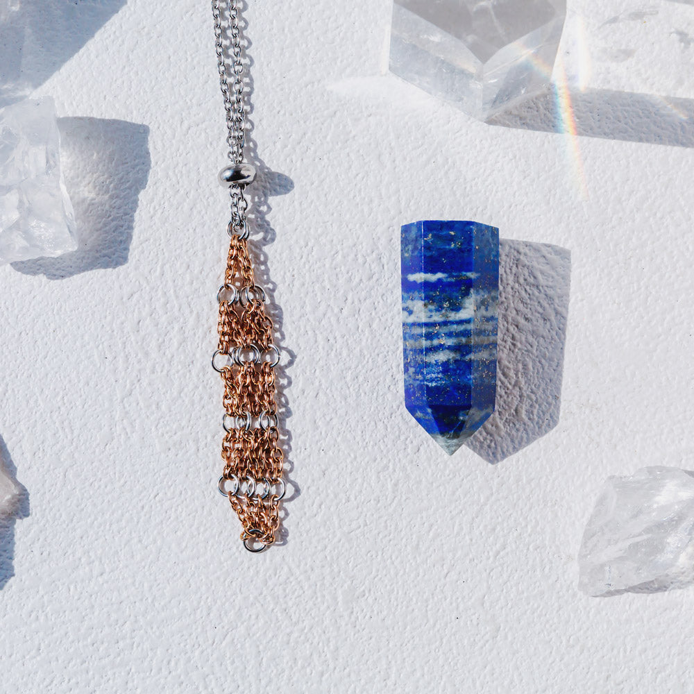 【Rose Golden O Mesh】Natural Crystal Adjustable Necklace【Point/Tumbled】