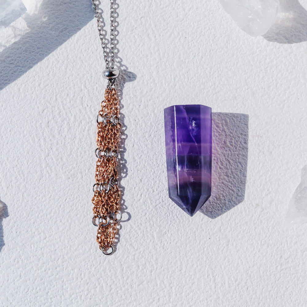 【Rose Golden O Mesh】Natural Crystal Adjustable Necklace【Point/Tumbled】