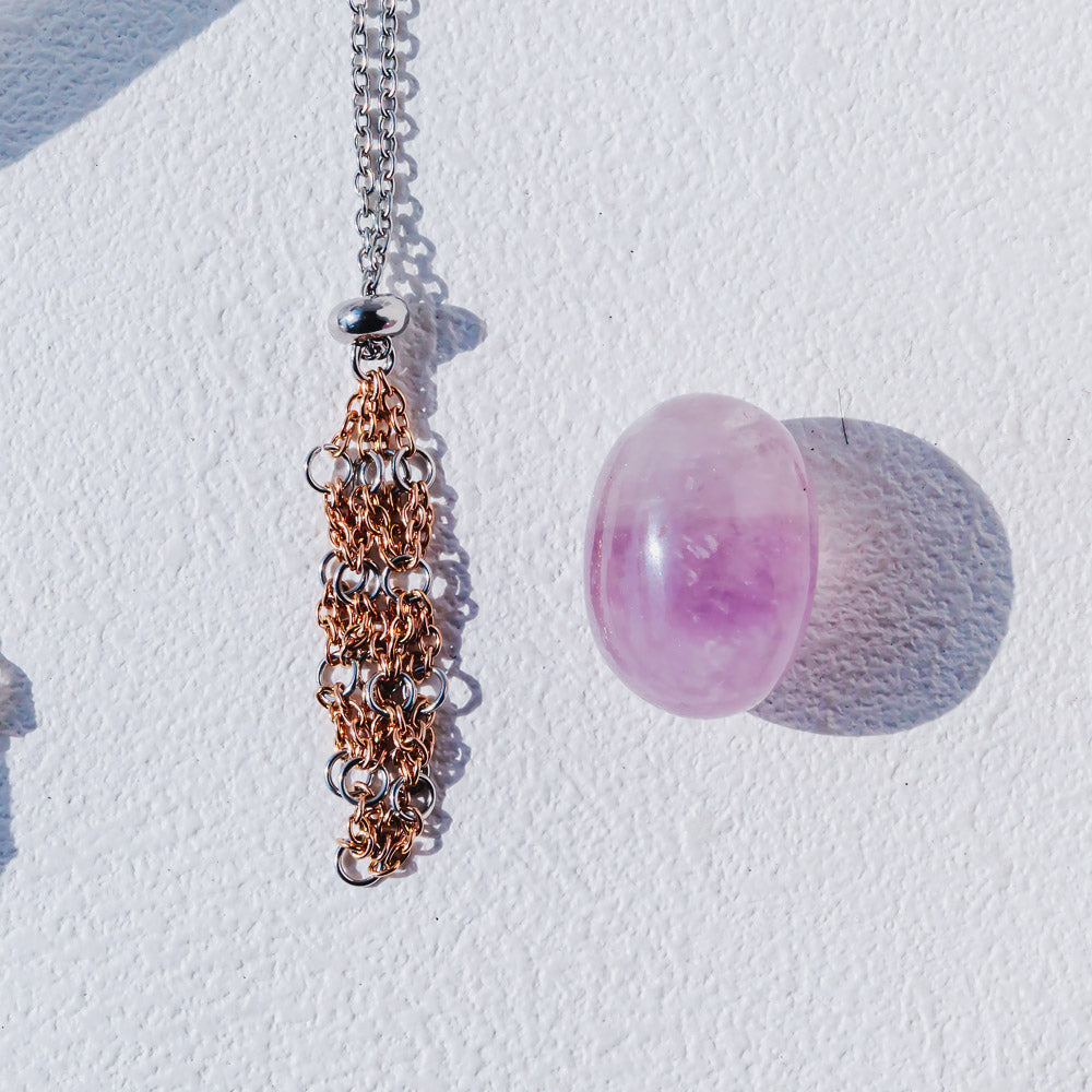 【Rose Golden O Mesh】Natural Crystal Adjustable Necklace【Point/Tumbled】