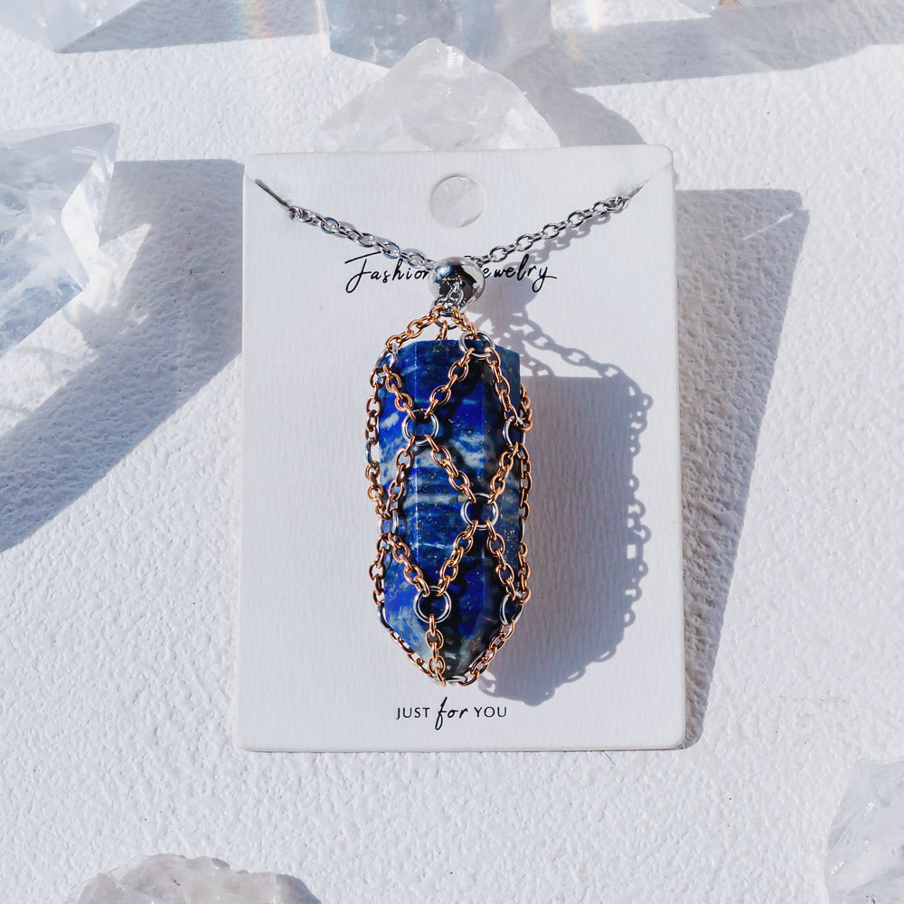 【Rose Golden O Mesh】Natural Crystal Adjustable Necklace【Point/Tumbled】