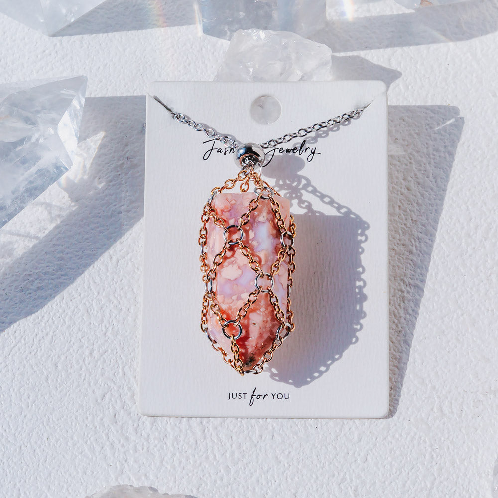 【Rose Golden O Mesh】Natural Crystal Adjustable Necklace【Point/Tumbled】