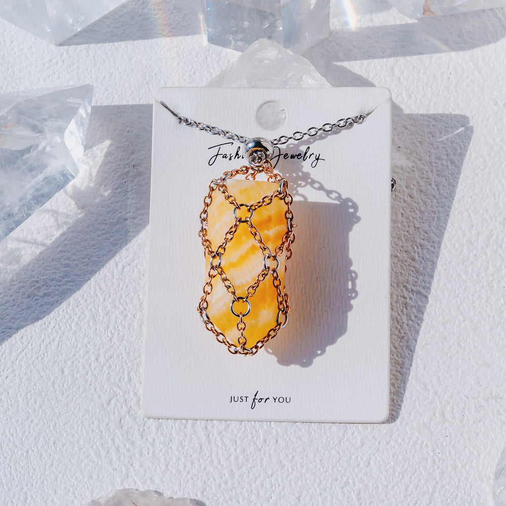 【Rose Golden O Mesh】Natural Crystal Adjustable Necklace【Point/Tumbled】