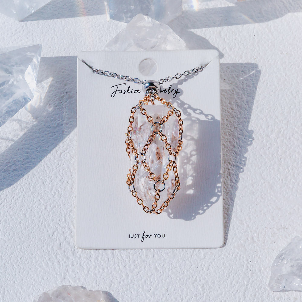 【Rose Golden O Mesh】Natural Crystal Adjustable Necklace【Point/Tumbled】