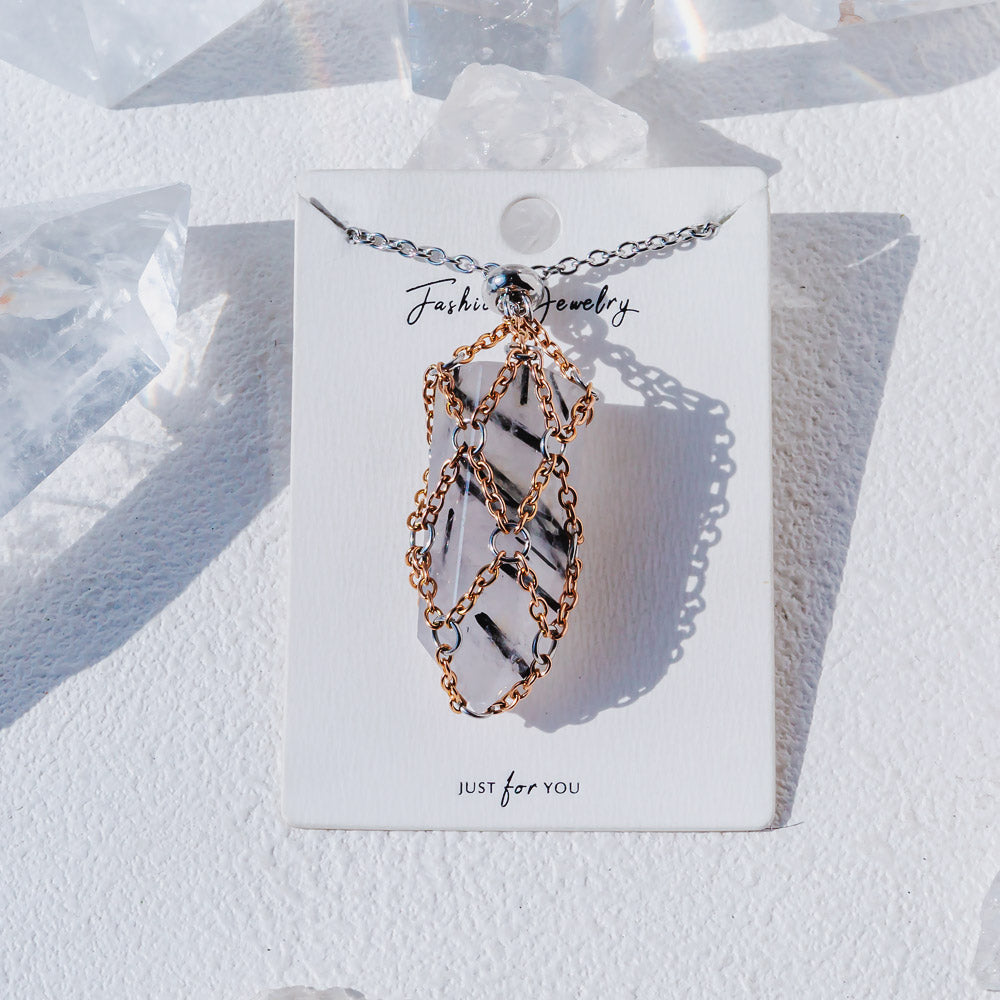 【Rose Golden O Mesh】Natural Crystal Adjustable Necklace【Point/Tumbled】