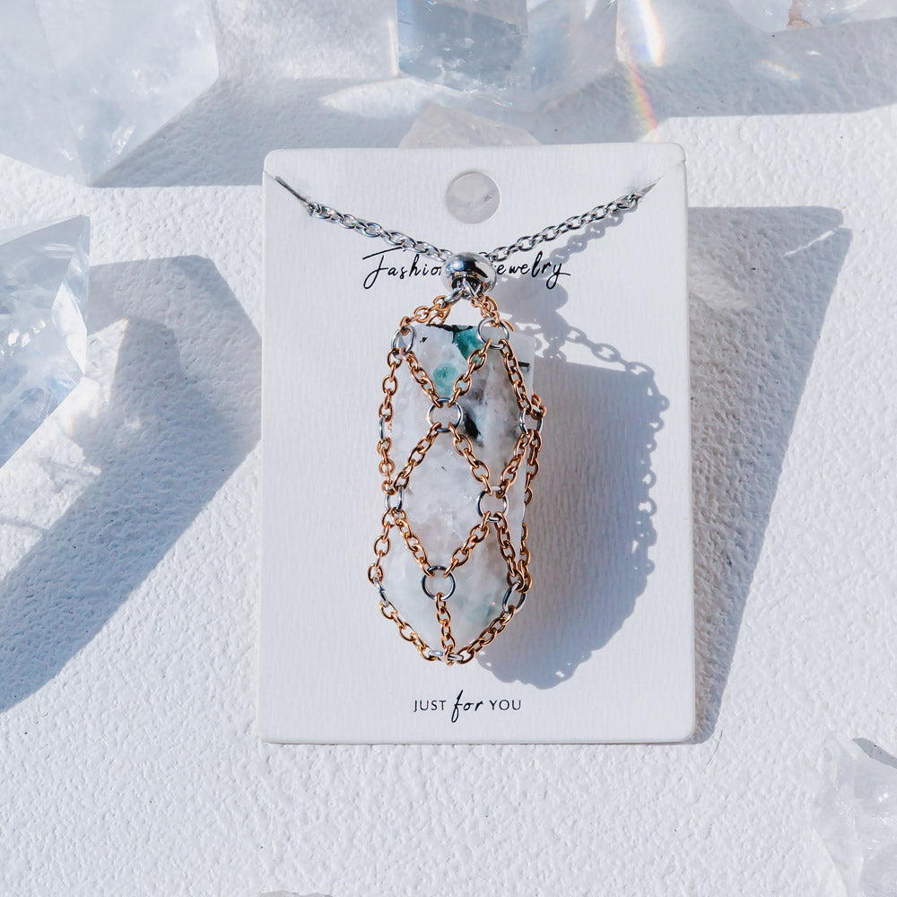 【Rose Golden O Mesh】Natural Crystal Adjustable Necklace【Point/Tumbled】