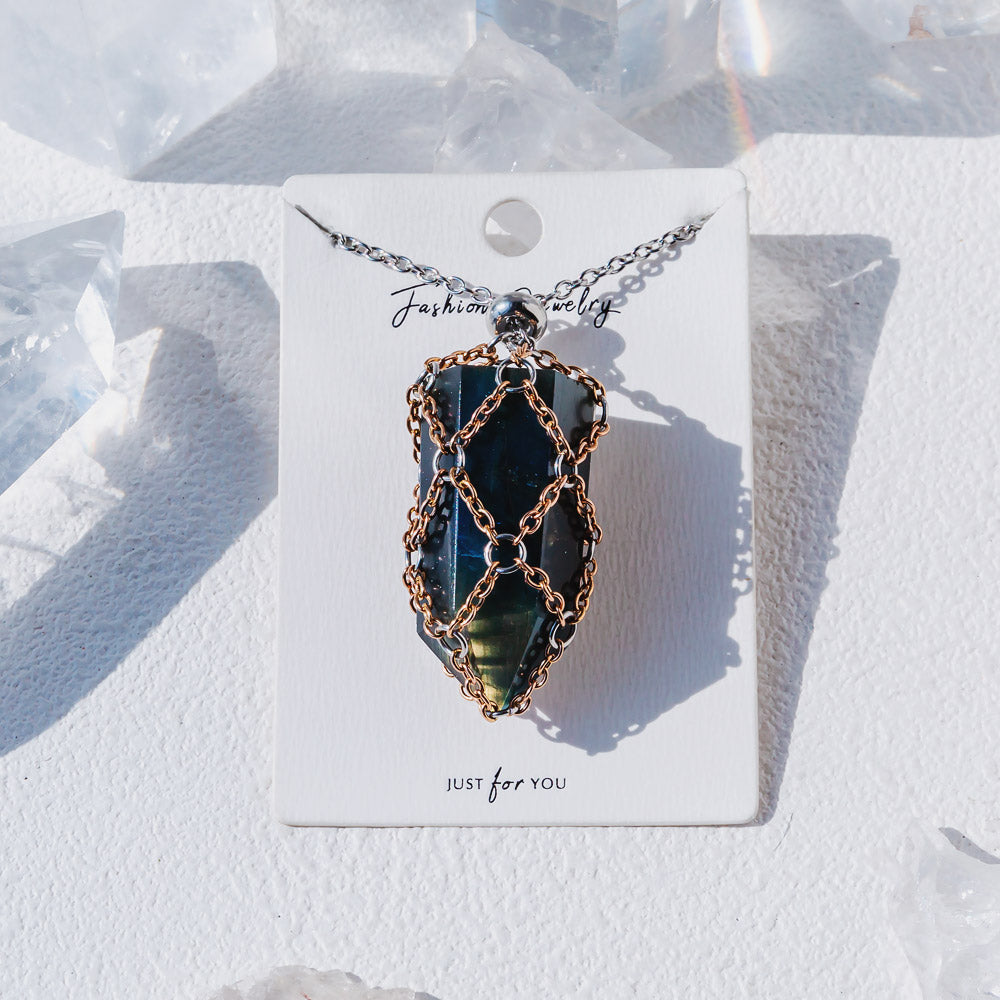 【Rose Golden O Mesh】Natural Crystal Adjustable Necklace【Point/Tumbled】