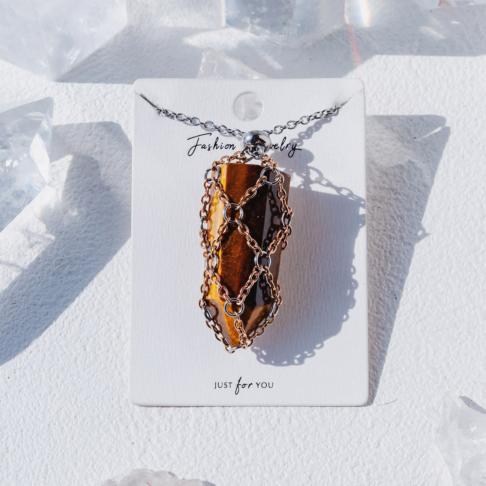 【Rose Golden O Mesh】Natural Crystal Adjustable Necklace【Point/Tumbled】