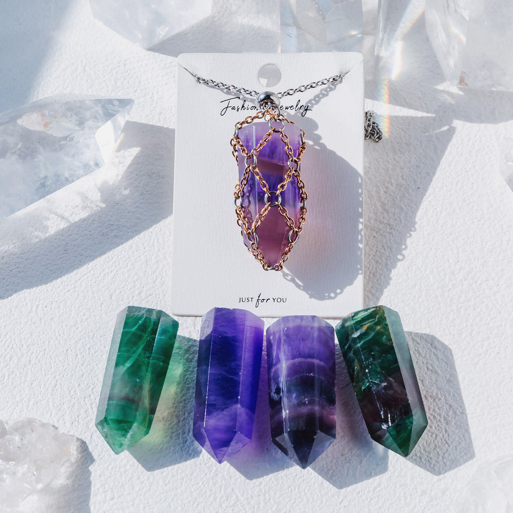 【Rose Golden O Mesh】Natural Crystal Adjustable Necklace【Point/Tumbled】