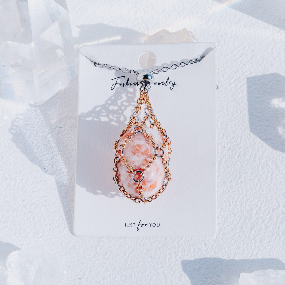 【Rose Golden O Mesh】Natural Crystal Adjustable Necklace【Point/Tumbled】