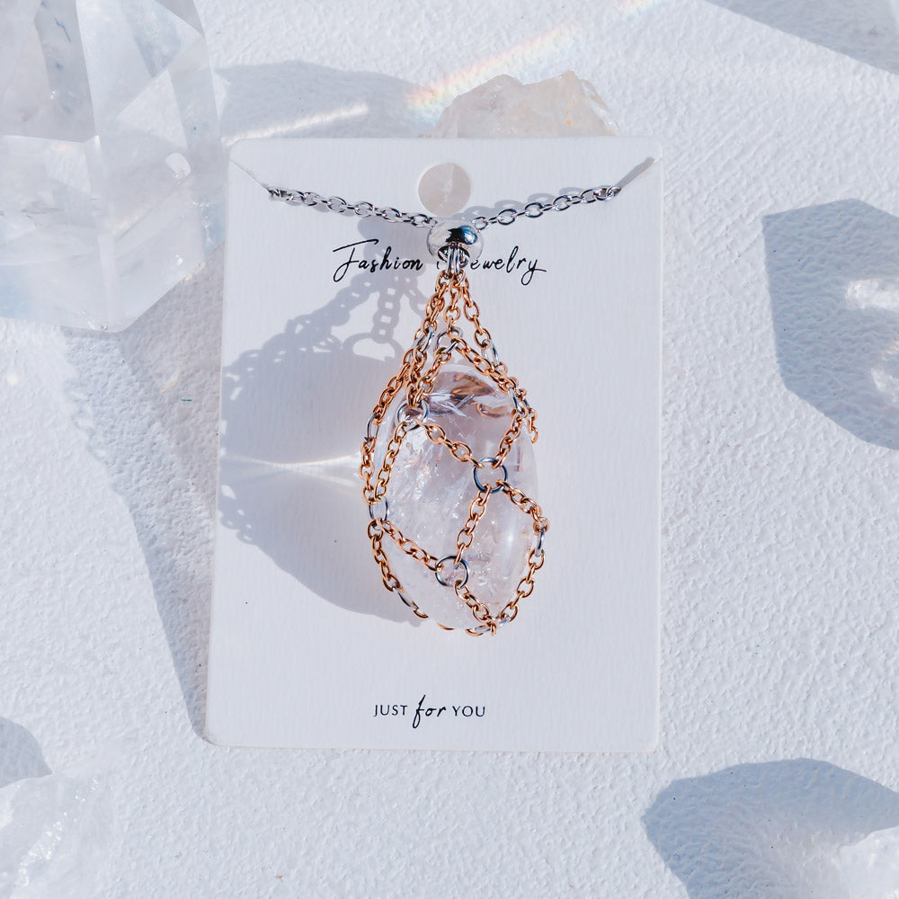【Rose Golden O Mesh】Natural Crystal Adjustable Necklace【Point/Tumbled】