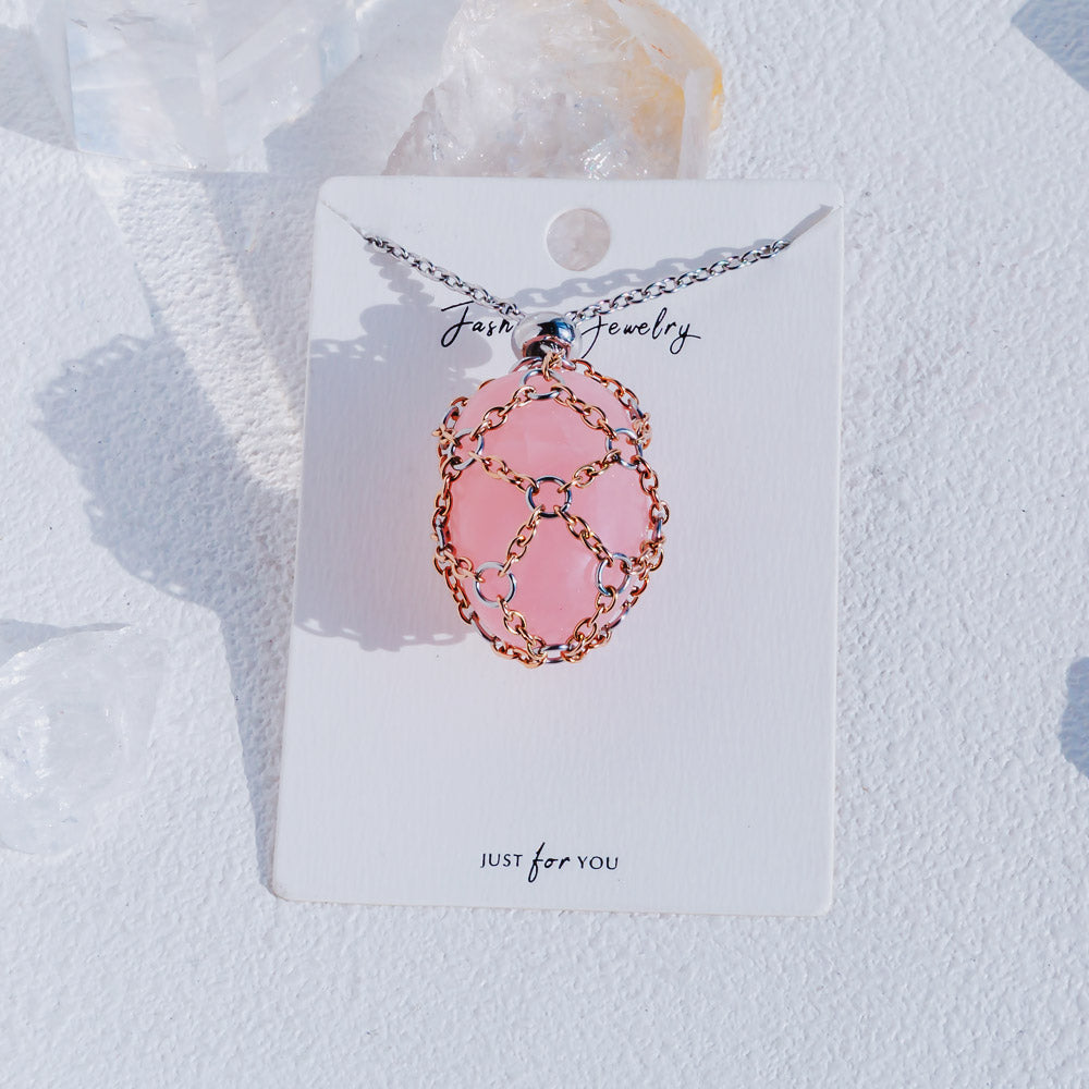 【Rose Golden O Mesh】Natural Crystal Adjustable Necklace【Point/Tumbled】