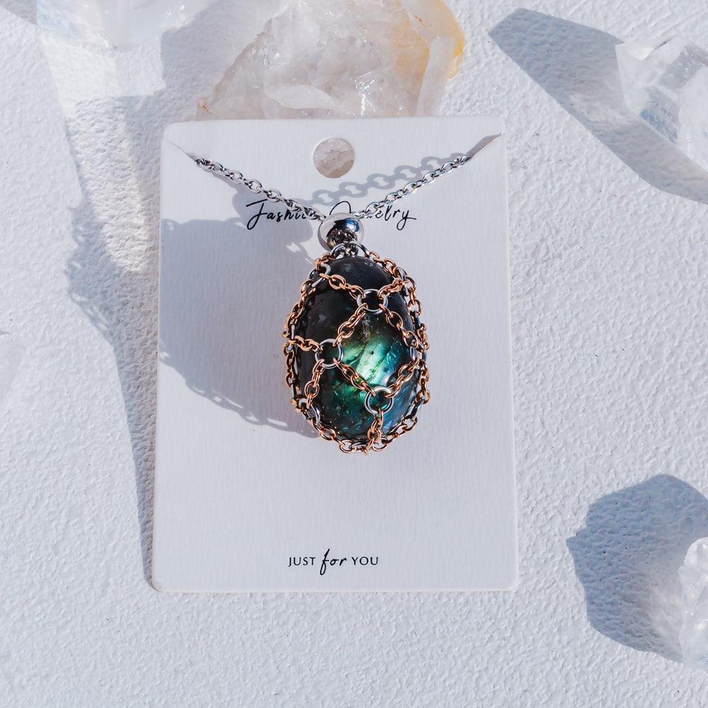 【Rose Golden O Mesh】Natural Crystal Adjustable Necklace【Point/Tumbled】