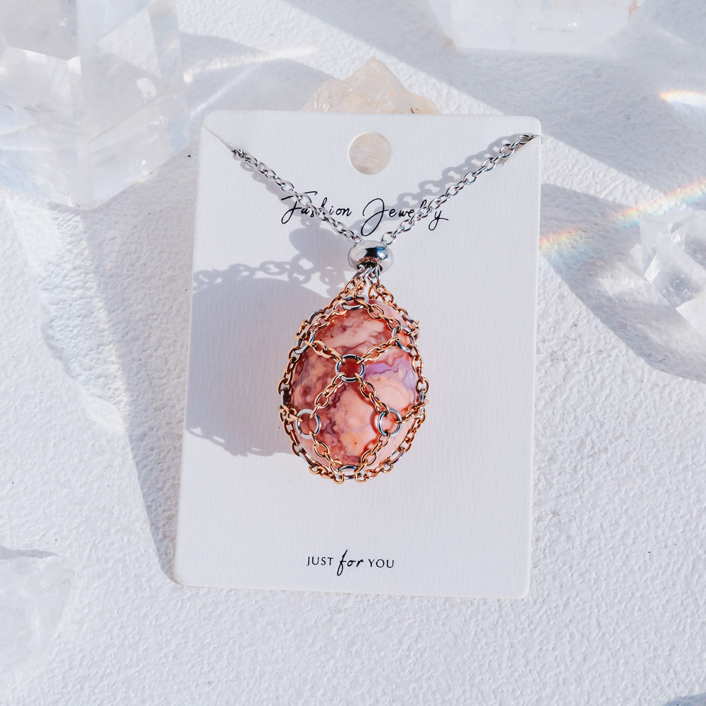 【Rose Golden O Mesh】Natural Crystal Adjustable Necklace【Point/Tumbled】