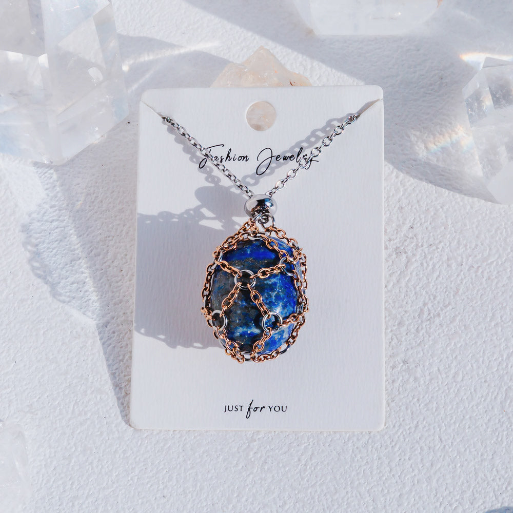 【Rose Golden O Mesh】Natural Crystal Adjustable Necklace【Point/Tumbled】