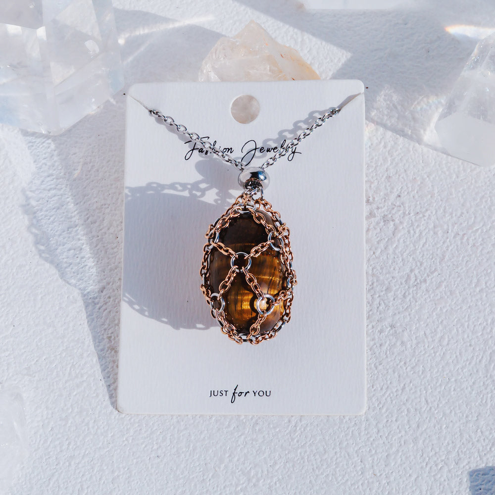 【Rose Golden O Mesh】Natural Crystal Adjustable Necklace【Point/Tumbled】