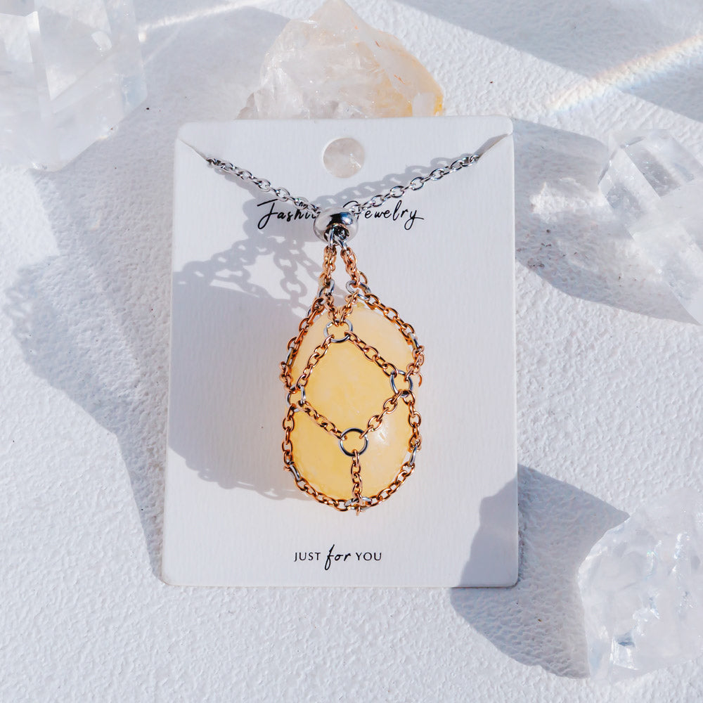 【Rose Golden O Mesh】Natural Crystal Adjustable Necklace【Point/Tumbled】
