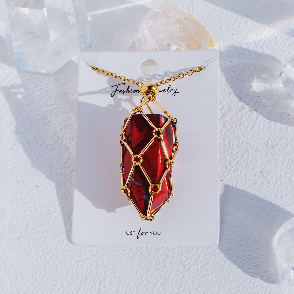 Reikistal Natural Crystal Net Metal Bamboo Necklace Woven Pendant