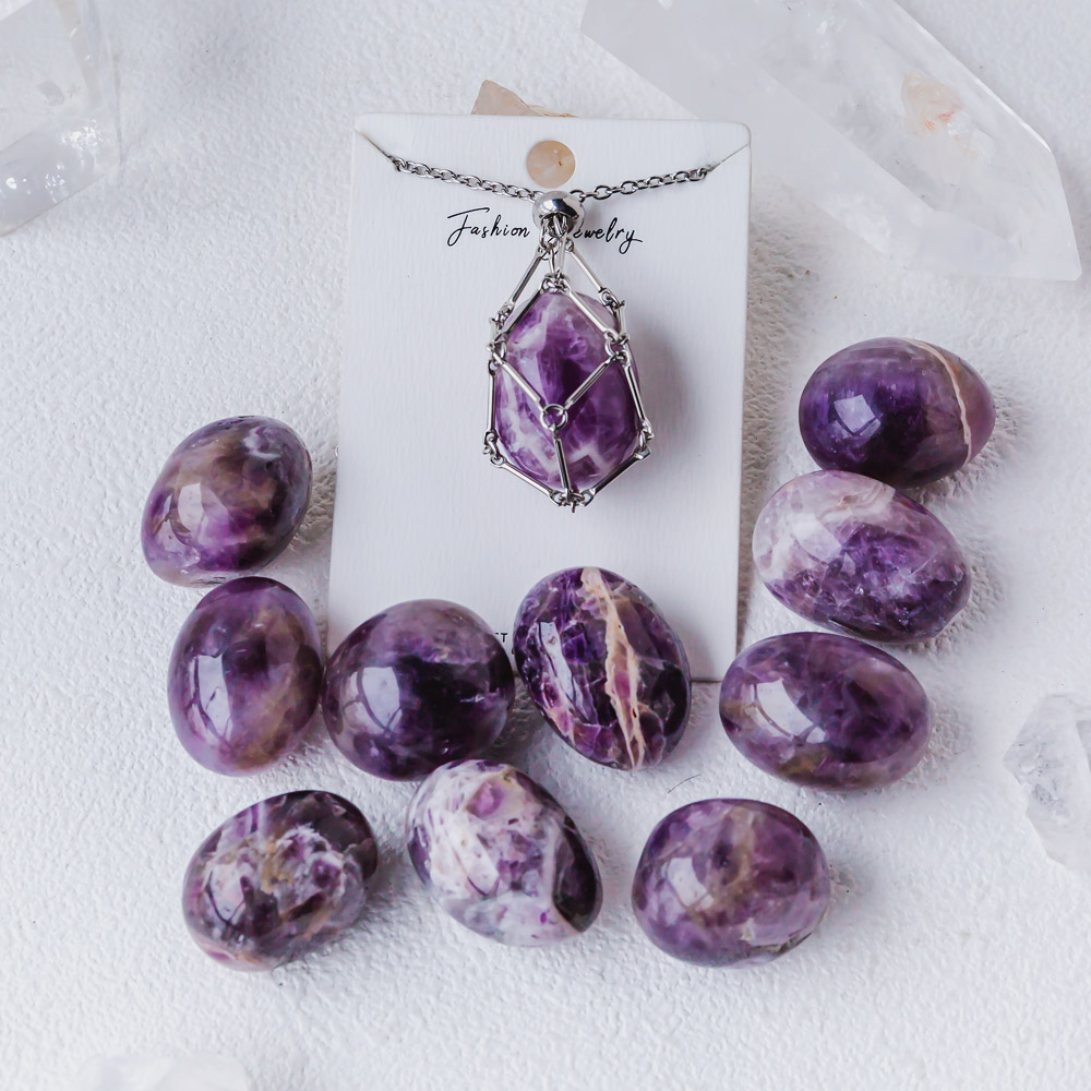 Reikistal Natural Crystal Net Metal Bamboo Necklace Woven Pendant