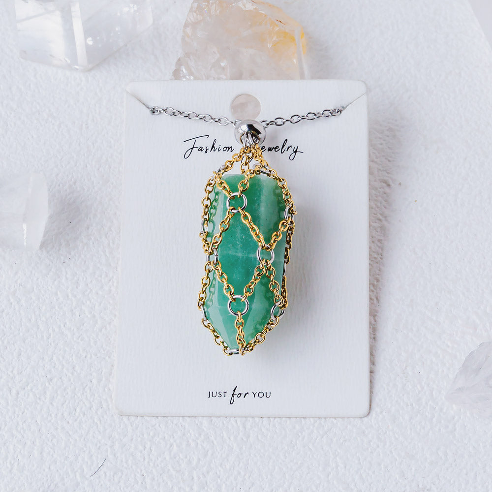 【Golden O Mesh】Natural Crystal Adjustable Necklace【Point/Tumbled】