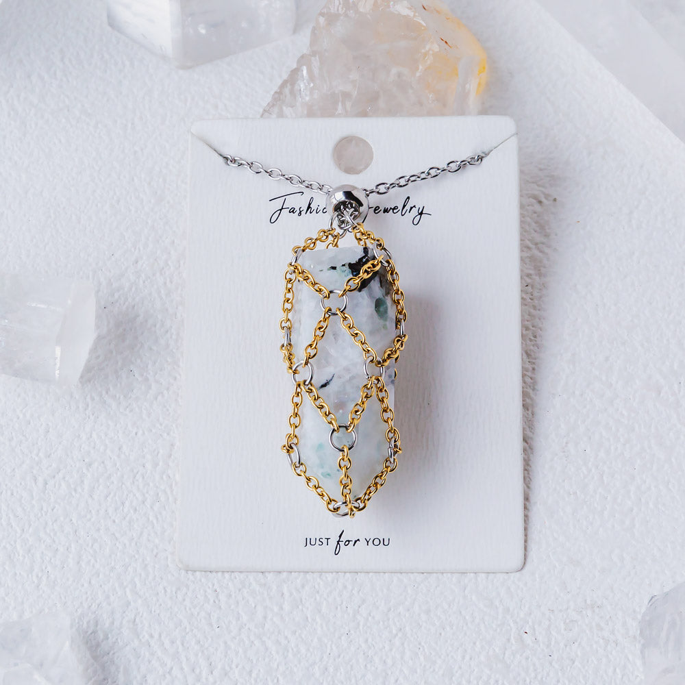 【Golden O Mesh】Natural Crystal Adjustable Necklace【Point/Tumbled】