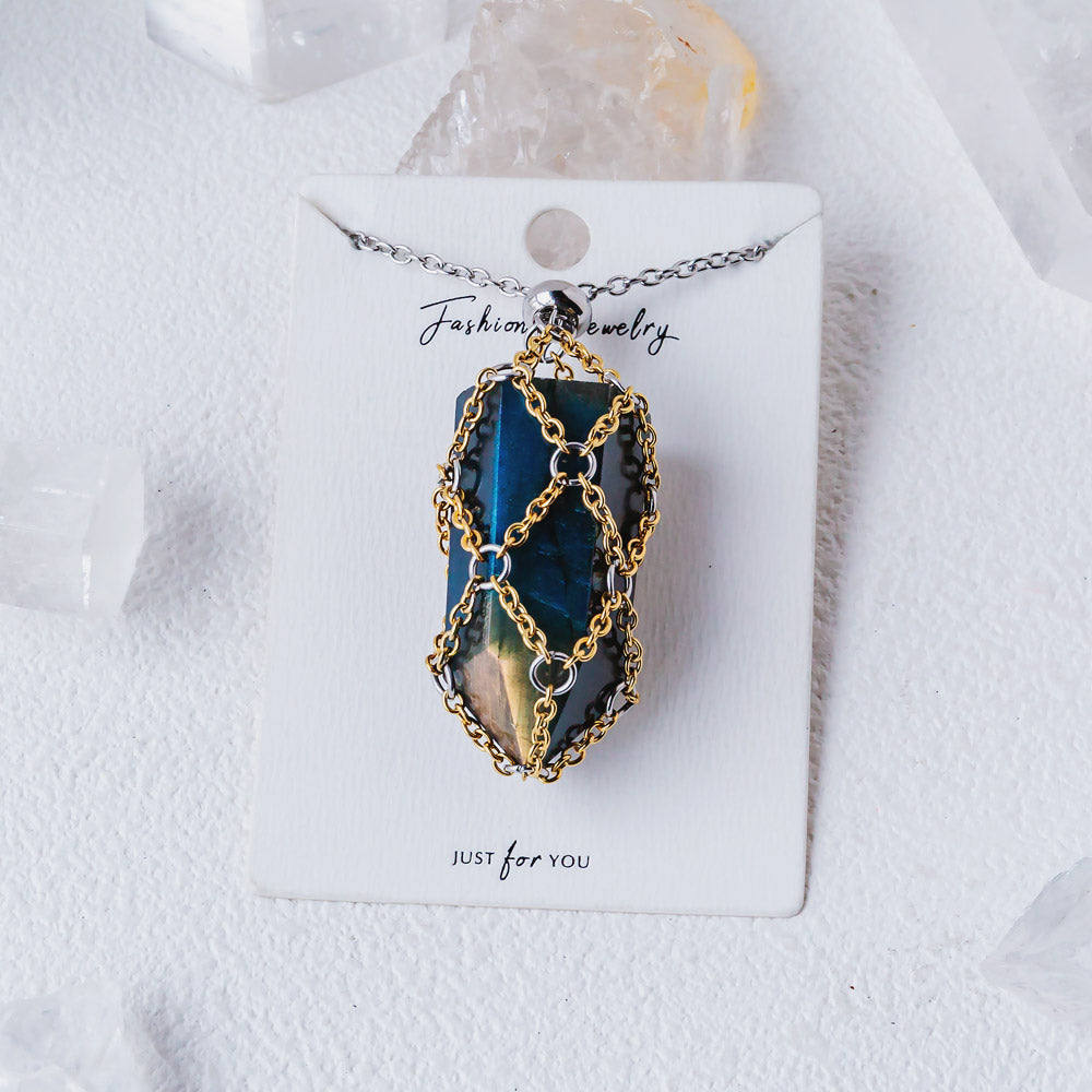 【Golden O Mesh】Natural Crystal Adjustable Necklace【Point/Tumbled】