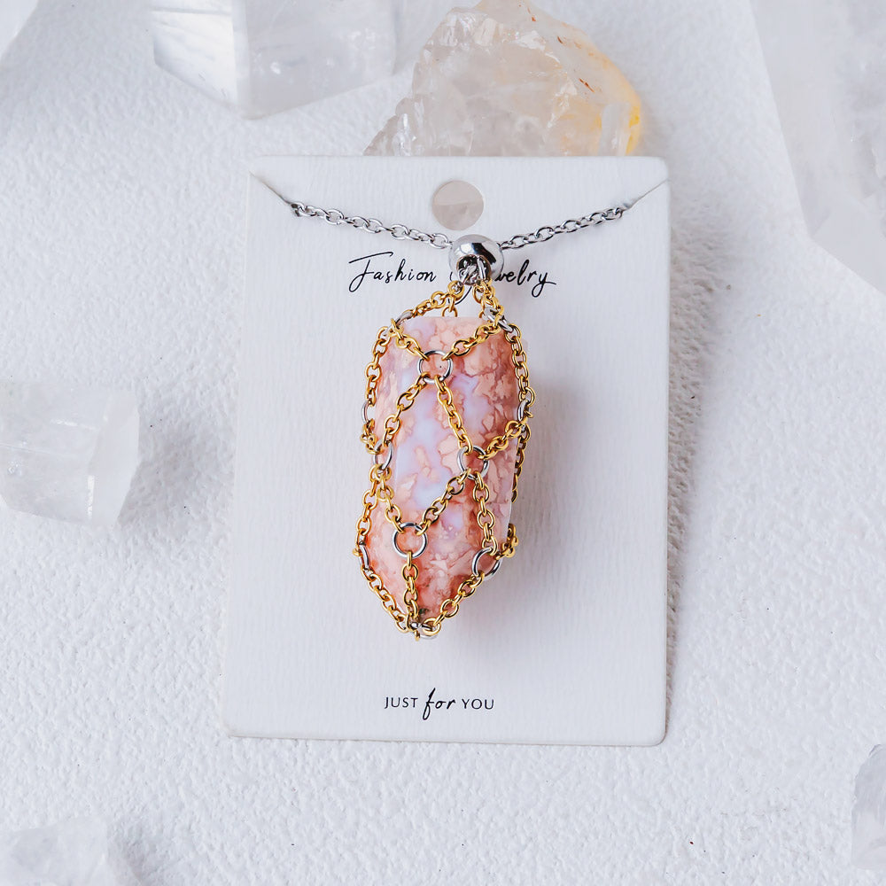 【Golden O Mesh】Natural Crystal Adjustable Necklace【Point/Tumbled】