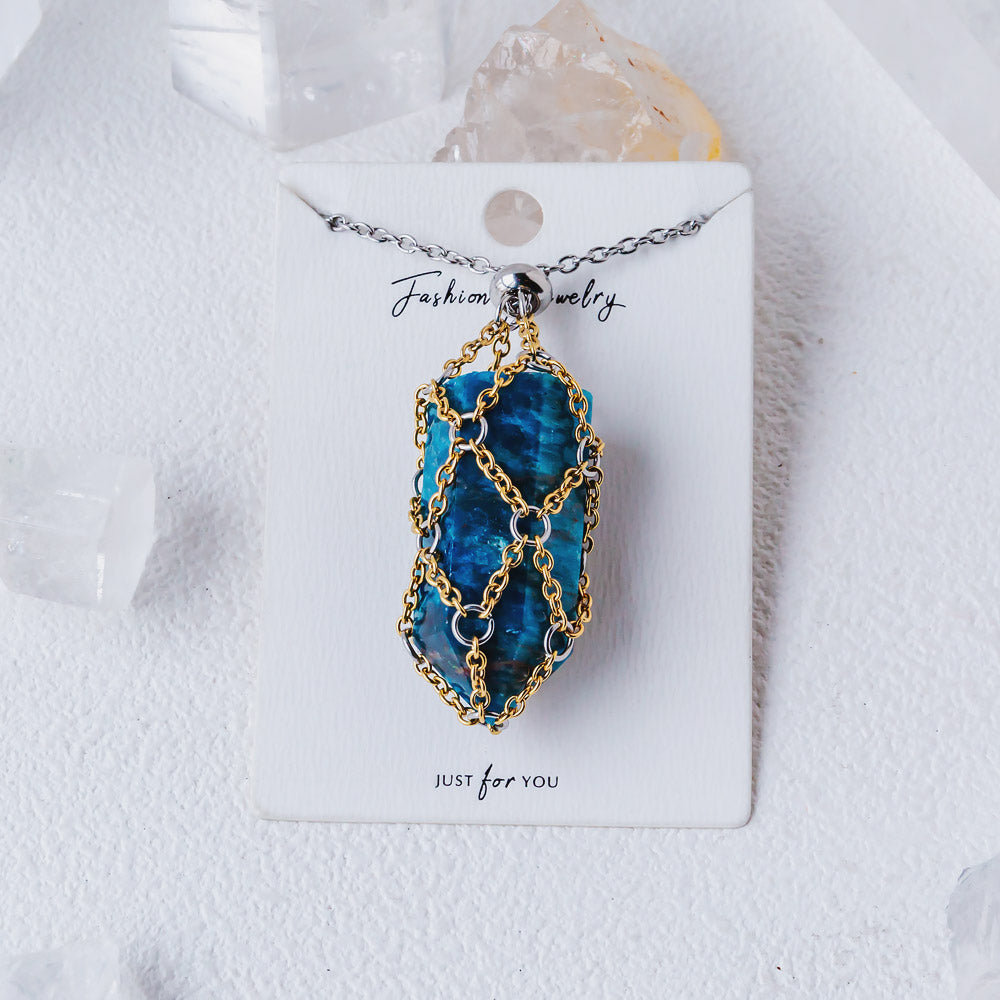 【Golden O Mesh】Natural Crystal Adjustable Necklace【Point/Tumbled】