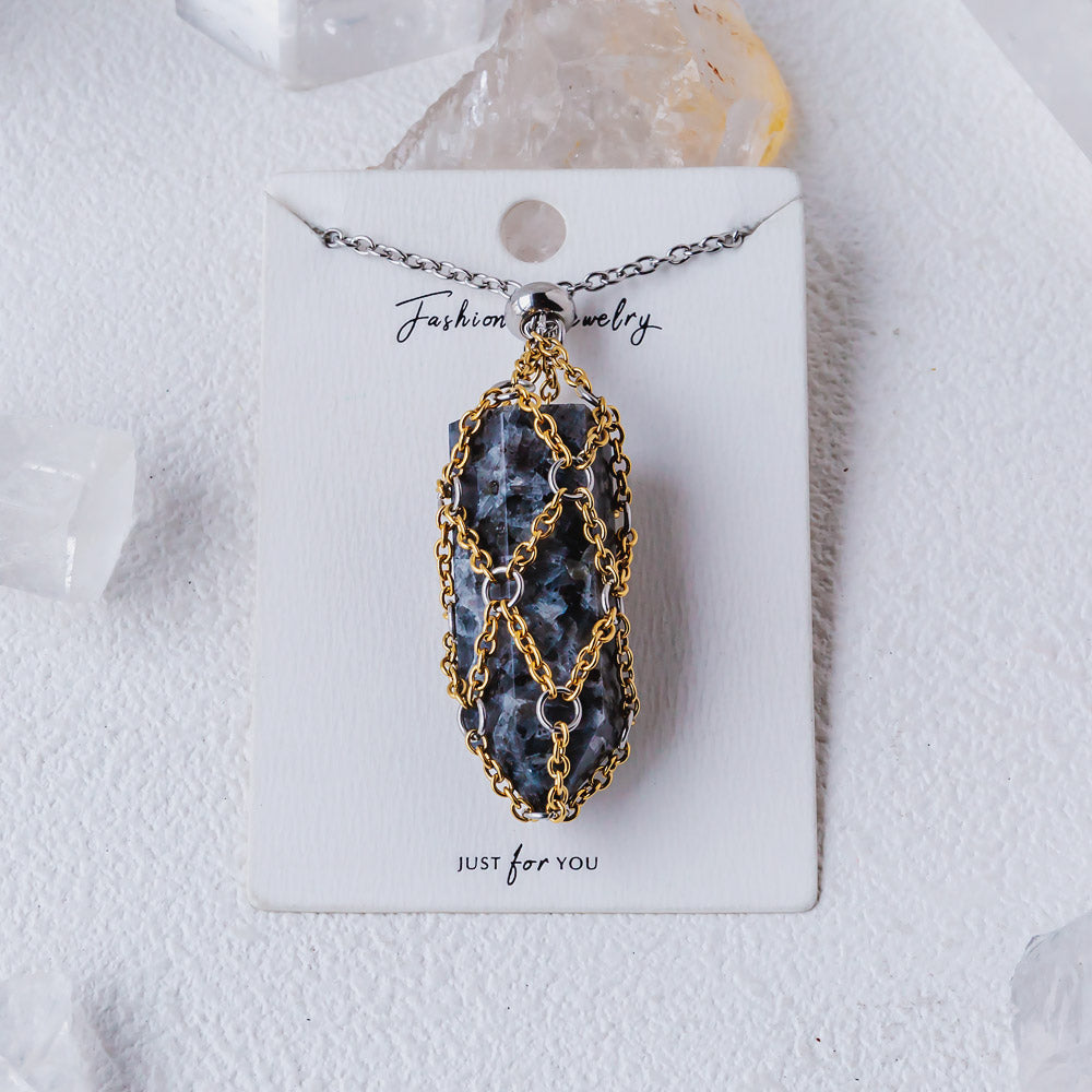 【Golden O Mesh】Natural Crystal Adjustable Necklace【Point/Tumbled】