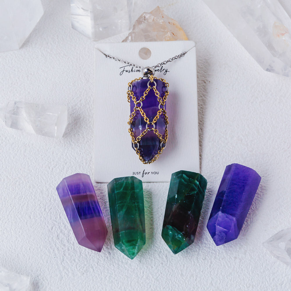 【Golden O Mesh】Natural Crystal Adjustable Necklace【Point/Tumbled】