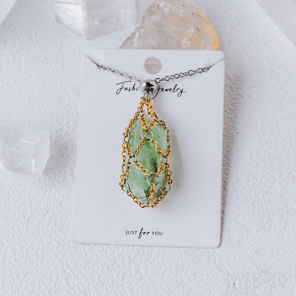 【Golden O Mesh】Natural Crystal Adjustable Necklace【Point/Tumbled】