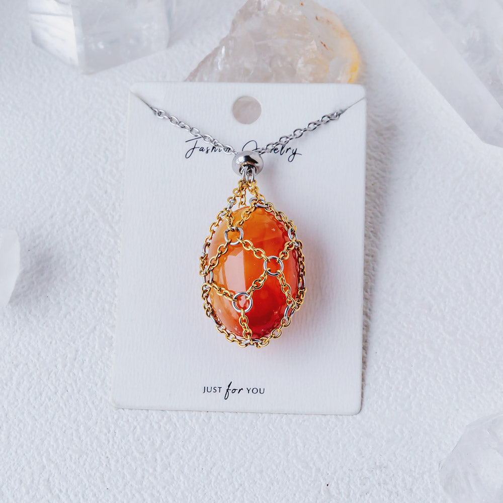 【Golden O Mesh】Natural Crystal Adjustable Necklace【Point/Tumbled】