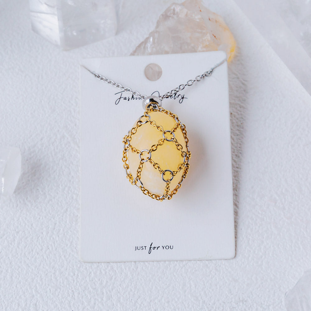 【Golden O Mesh】Natural Crystal Adjustable Necklace【Point/Tumbled】
