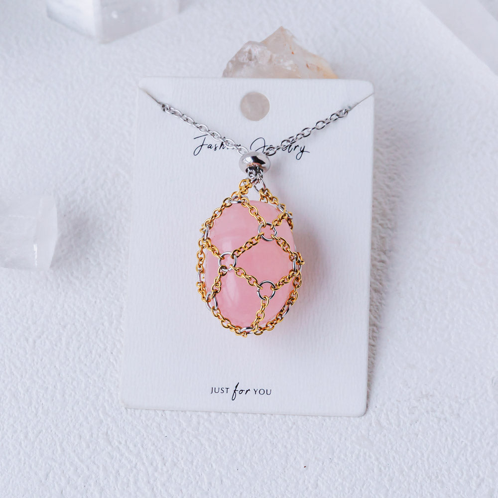 【Golden O Mesh】Natural Crystal Adjustable Necklace【Point/Tumbled】