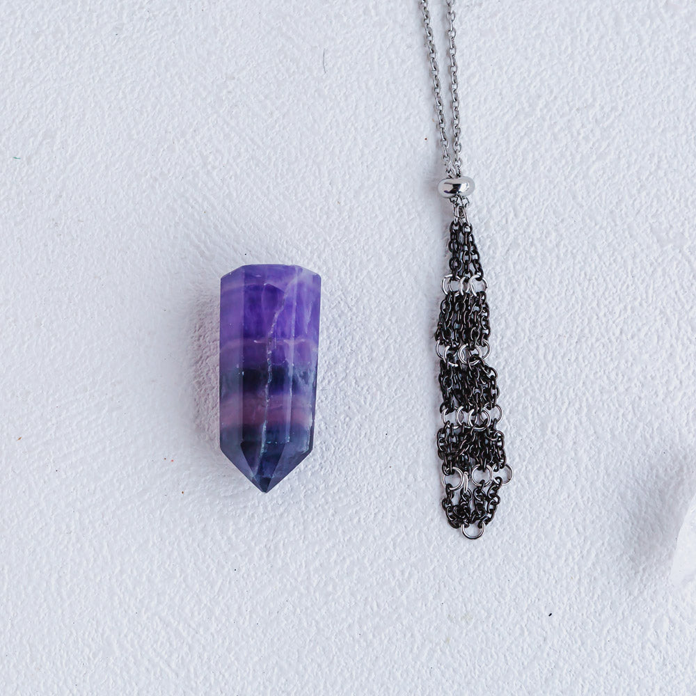 【Black O Mesh】Natural Crystal Adjustable Necklace【Point/Tumbled】