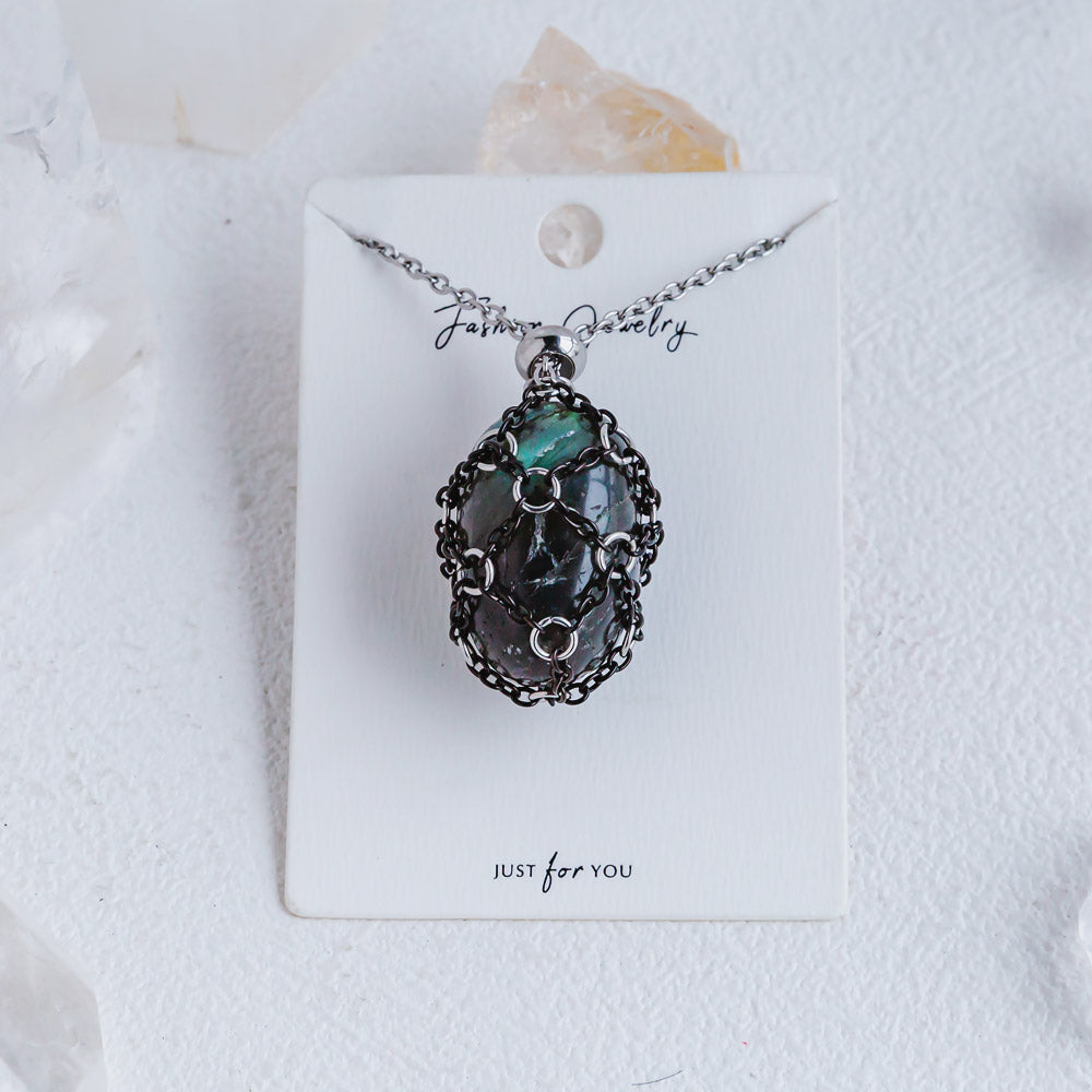 【Black O Mesh】Natural Crystal Adjustable Necklace【Point/Tumbled】