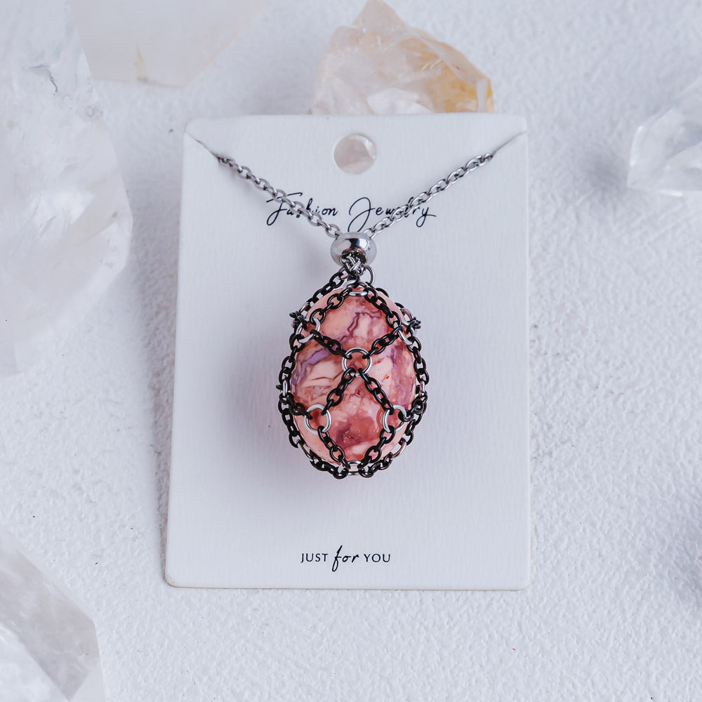 【Black O Mesh】Natural Crystal Adjustable Necklace【Point/Tumbled】