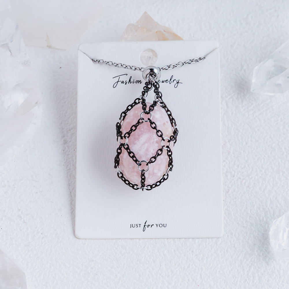 【Black O Mesh】Natural Crystal Adjustable Necklace【Point/Tumbled】