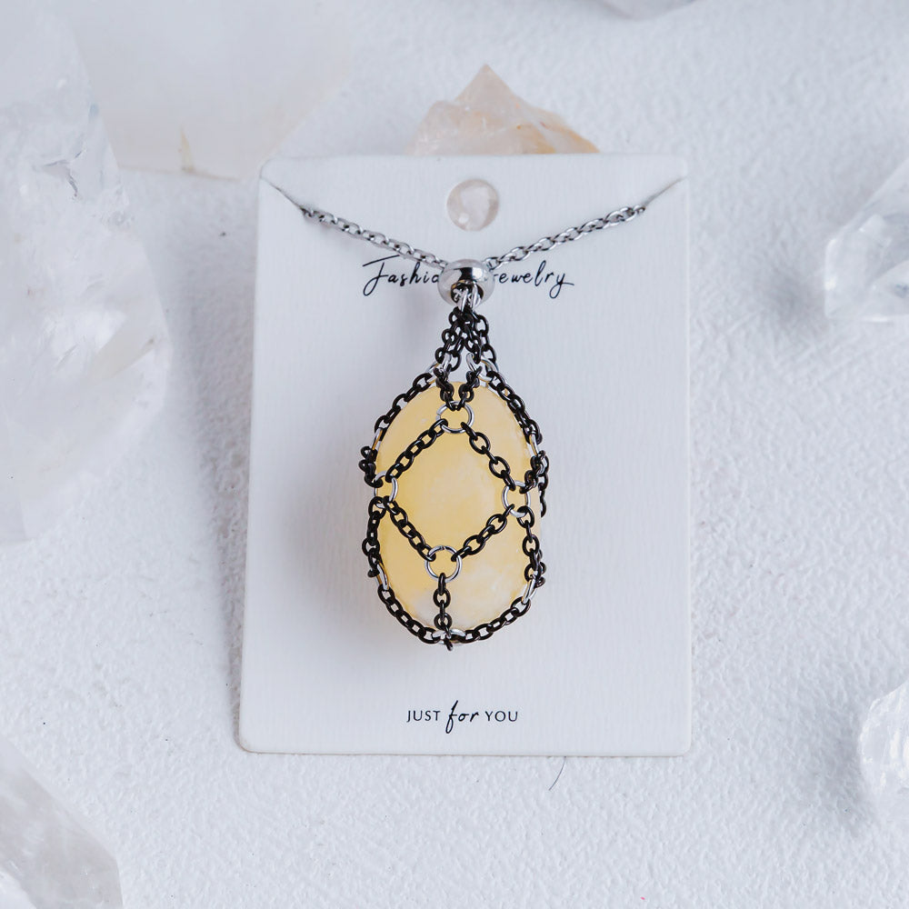 【Black O Mesh】Natural Crystal Adjustable Necklace【Point/Tumbled】