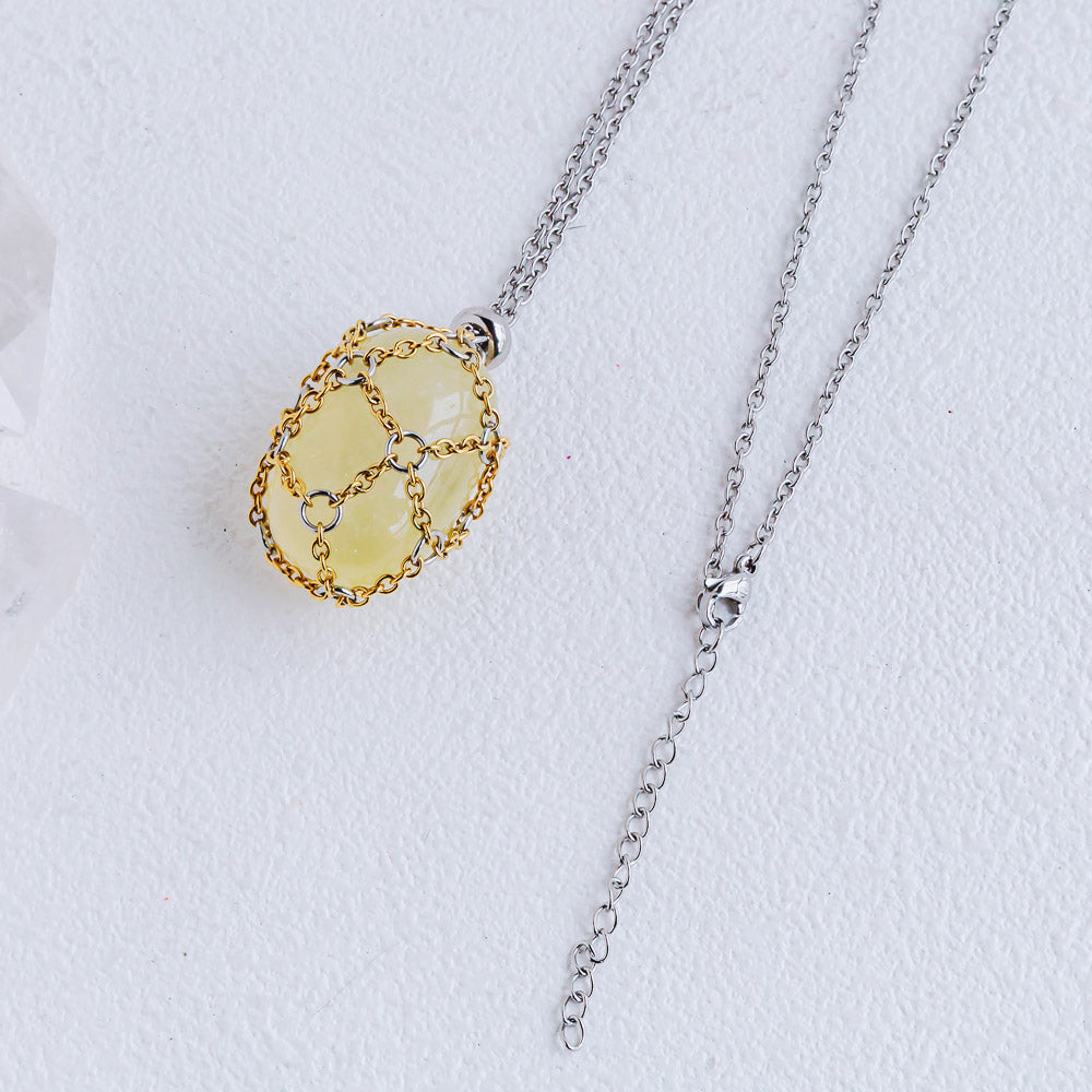 【Golden O Mesh】Natural Crystal Adjustable Necklace【Point/Tumbled】
