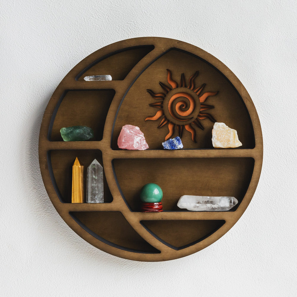 Round-shaped Crescent Moon & Sun Crystal Shelf【Medium Size】