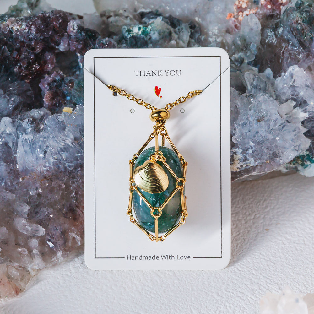 【Shell】Natural Crystal Adjustable Golden & Sliver Necklace — Tumbled/Point
