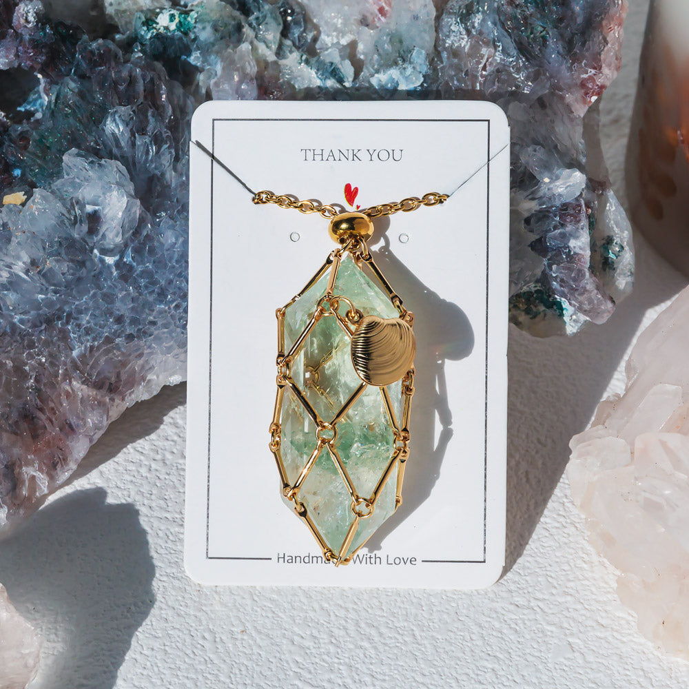 【Shell】Natural Crystal Adjustable Golden & Sliver Necklace — Tumbled/Point