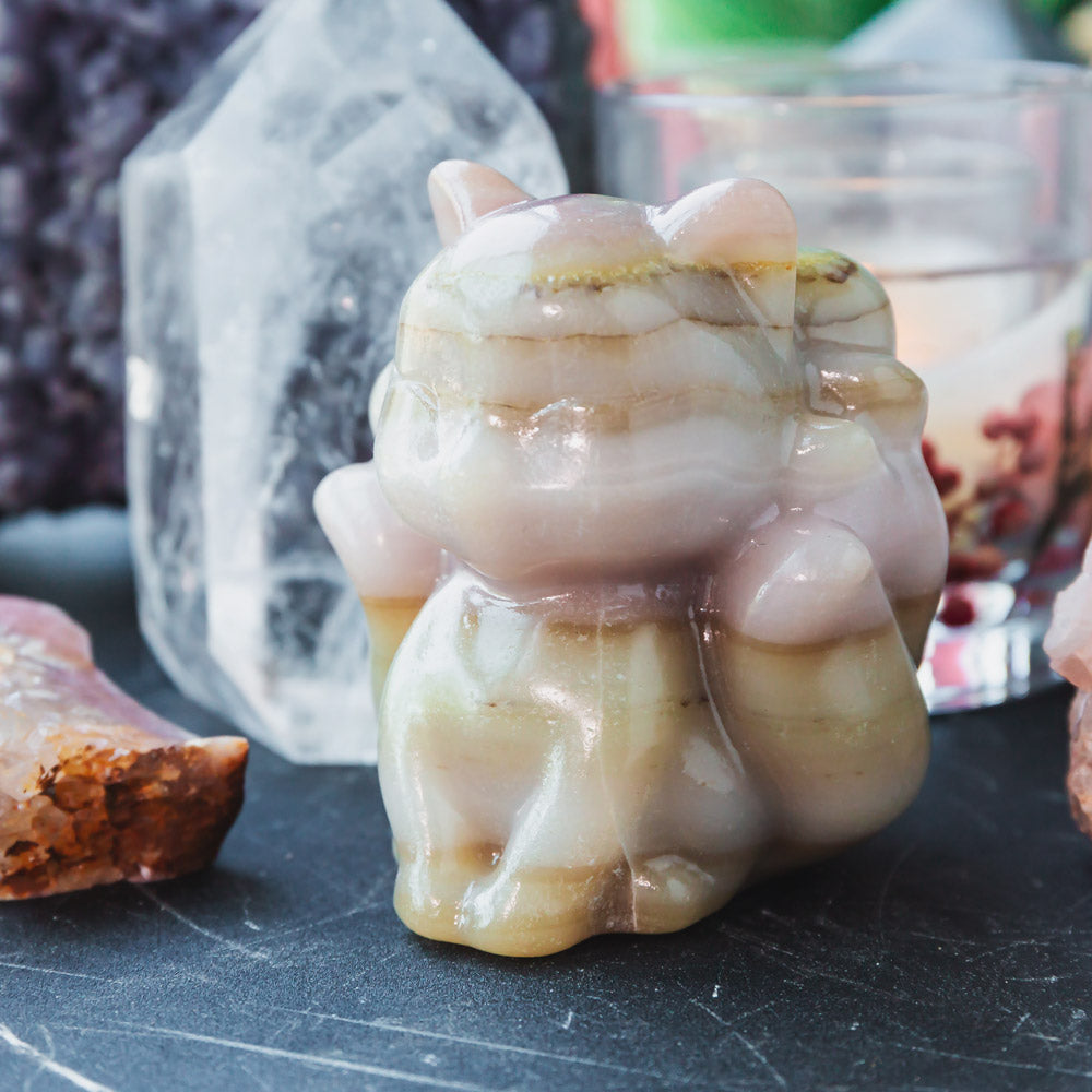 【Weekly Flash Deals】 Pink Pistachio Calcite Nine-Tails Fox