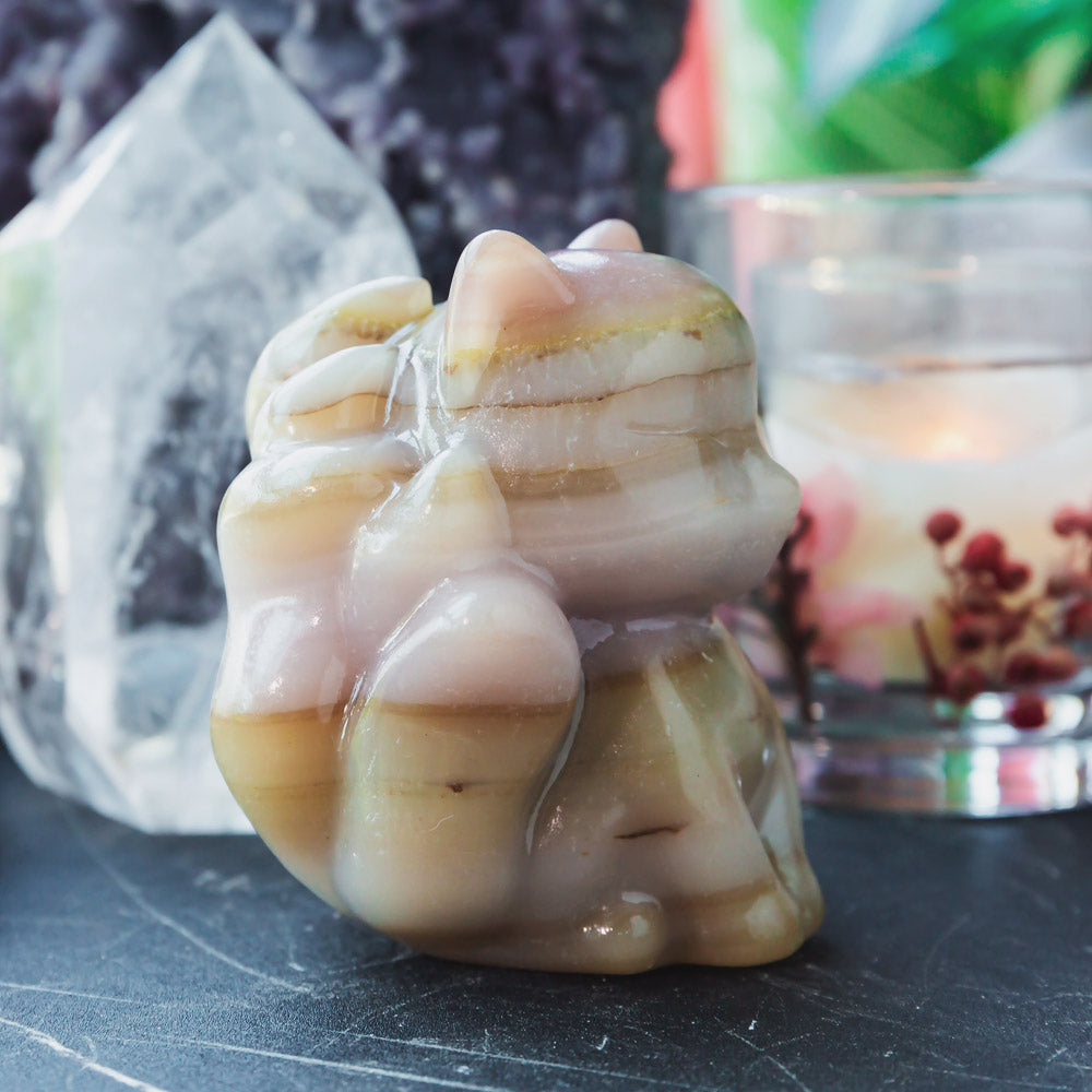 【Weekly Flash Deals】 Pink Pistachio Calcite Nine-Tails Fox