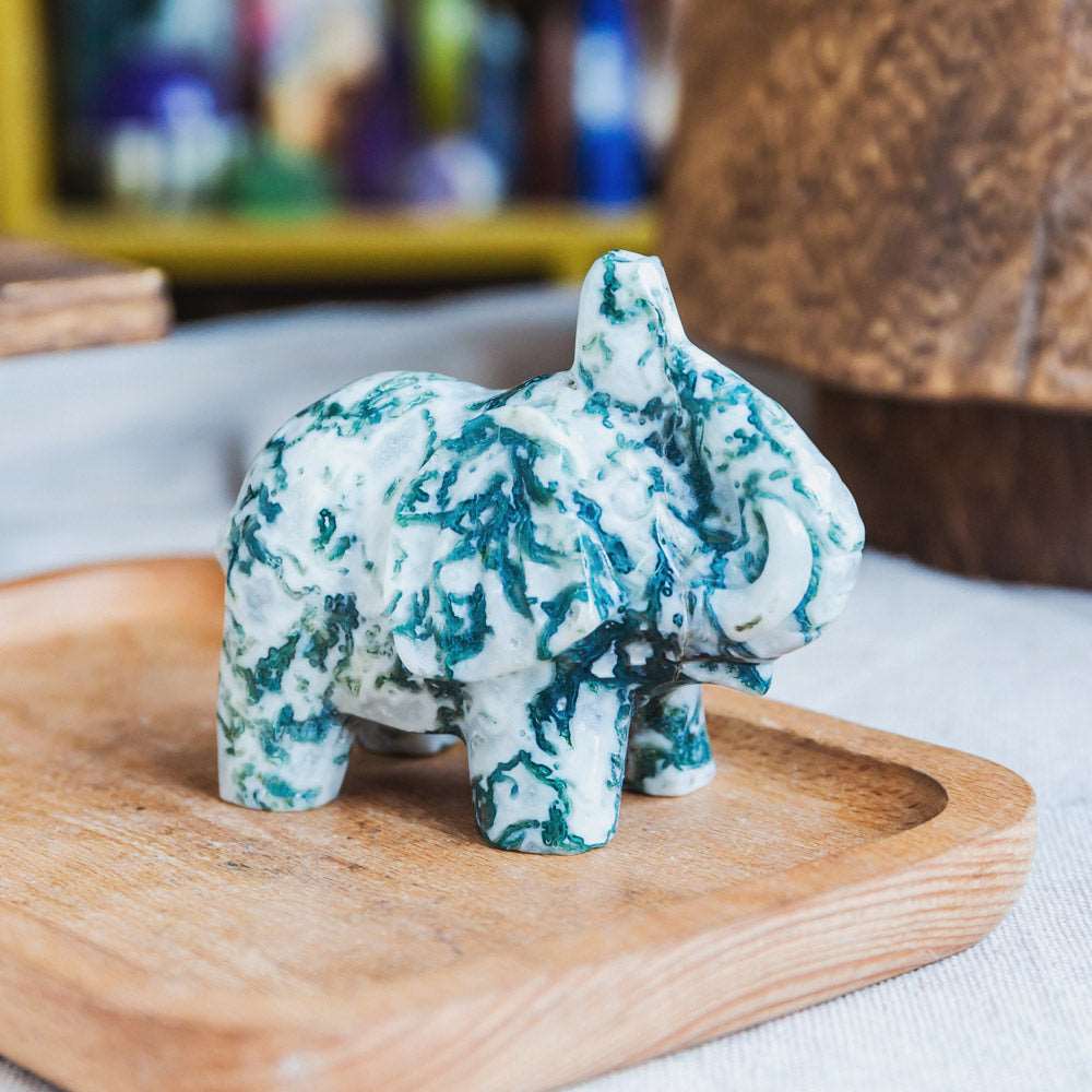 Reikistal 3.5'' Moss Agate Elephant